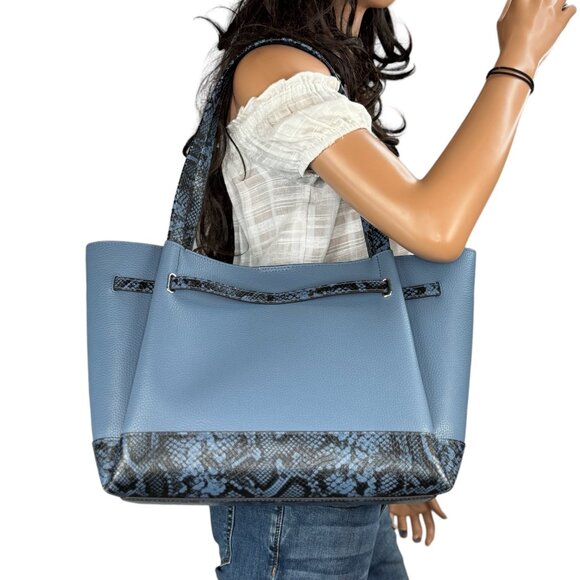 Michael Kors Reed Large Belted Shoulder Tote Leather Bag Denim Exotic Accents - Picture 3 of 15